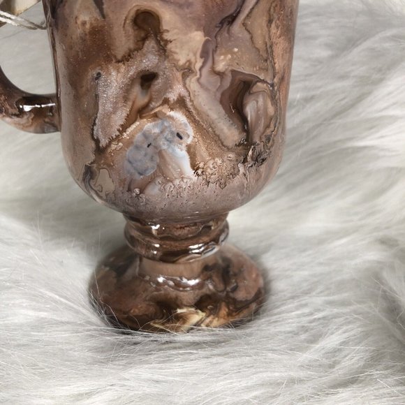 Coffee Cup Hand Painted Brown Pearl Swirls Glass - Picture 7 of 10
